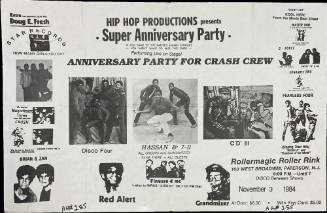 Hip Hop Productions Presents Anniversary Party for Crash Crew Featuring Disco Four, Hassan and 7-11, Rollermagic Roller Rink, Paterson, NJ, November 3, 1984